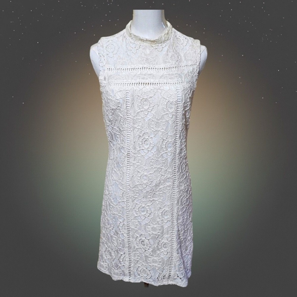 Vintage Y2K Hollister Ivory Lace Sheath Dress Size 3 Coquette Cottagecore Floral